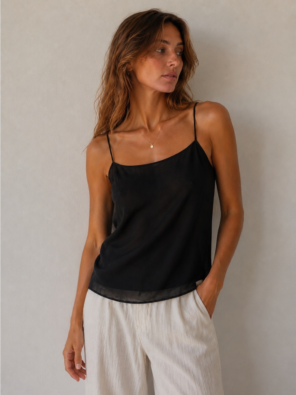 Y2K Christian Dior Vintage Black 100% Silk Camisole Tank Top Size 8 Minimalist